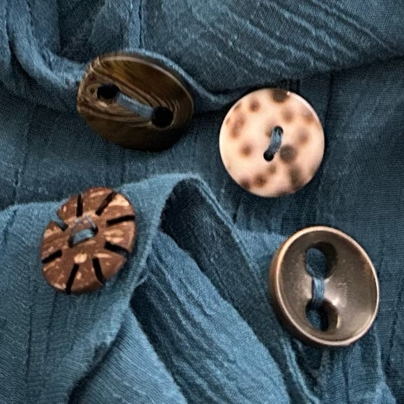 🌼 John Paul Richard Tie-Hem Blouse with Button Front, Teal L - Picture 5 of 7